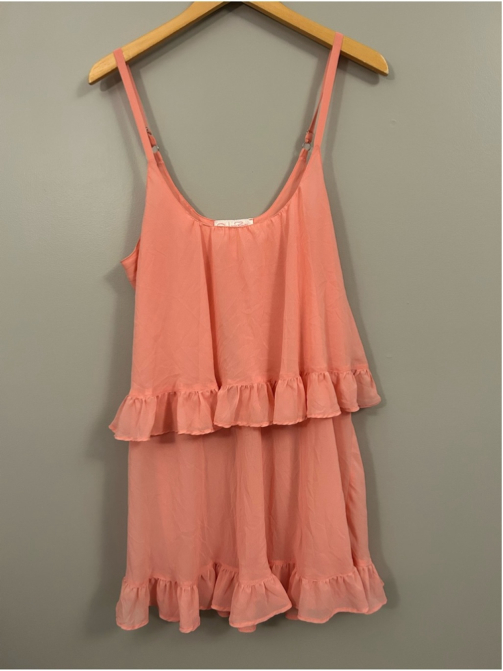 Oscar de la Renta Pink Label Peach Tiered Ruffle Dress Large Sheer